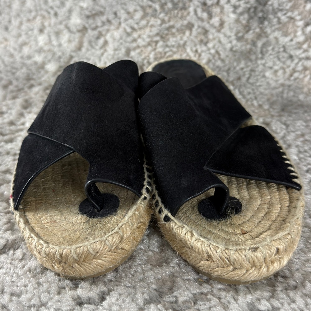 Vince Size 8 Suede Crisscross Espadrille Slide Sandal Black Womens - Picture 2 of 10